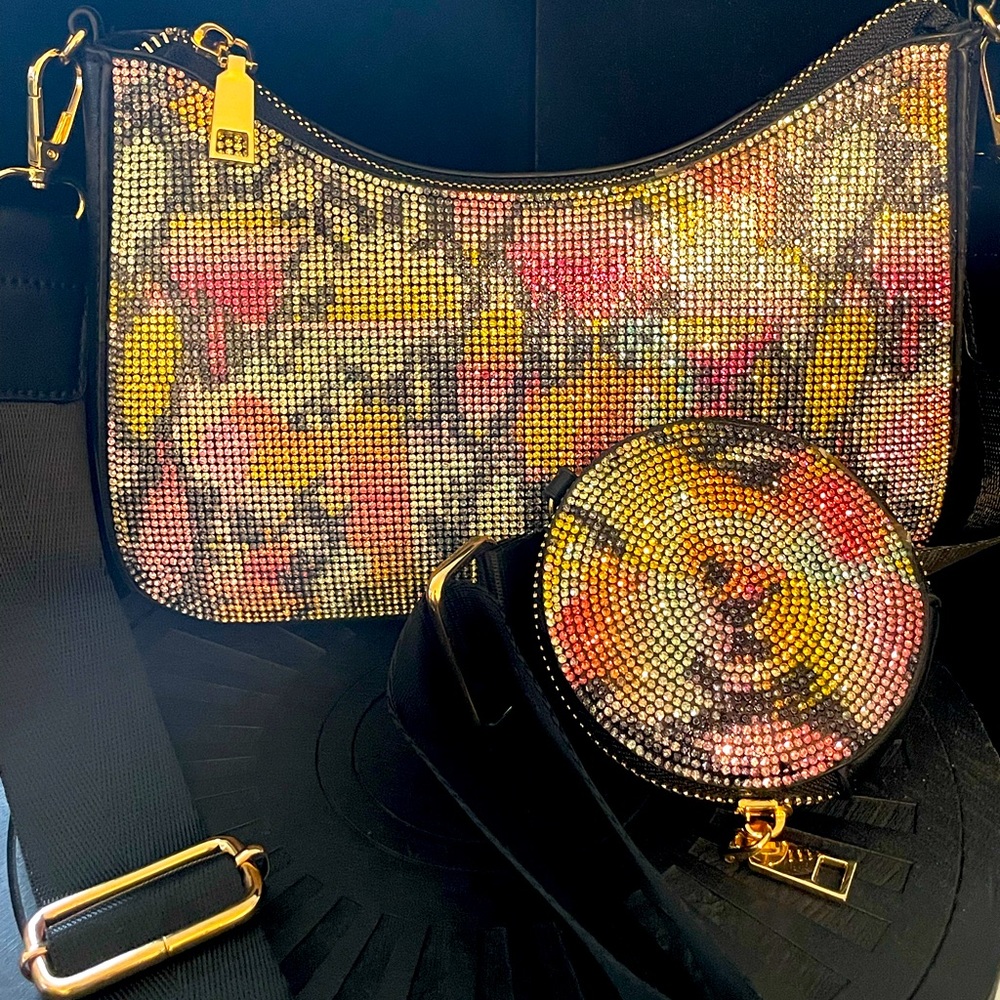 Crystalize Multicolor Snakeskin Crossbody with AirPod bag almost
